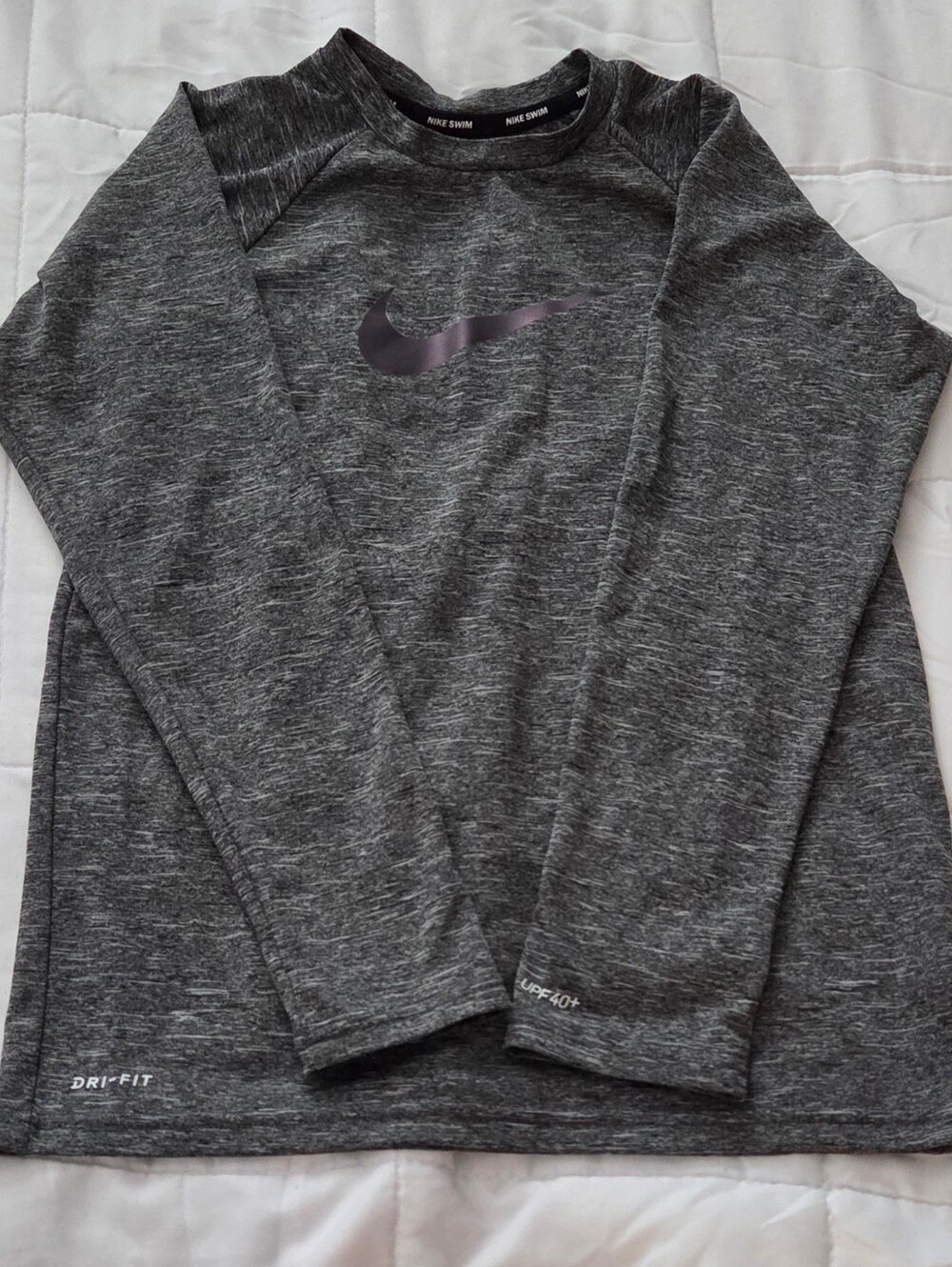 Nike SWIM UPF40+ Kid Size L 12-13 YRS Dark Gray Crew Neck Dri-FIT Long Sleeve